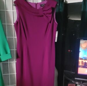 Tahari purple or currant colored lines drap nck sheath dress, size 10